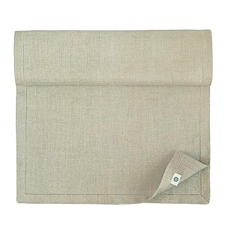 Linen & Cotton Hochwertiger und Eleganter Tischläufer Stoff/ Tischband mit Hohlsaum FLORENCE - 100% Leinen, 43 x 180cm (Natur