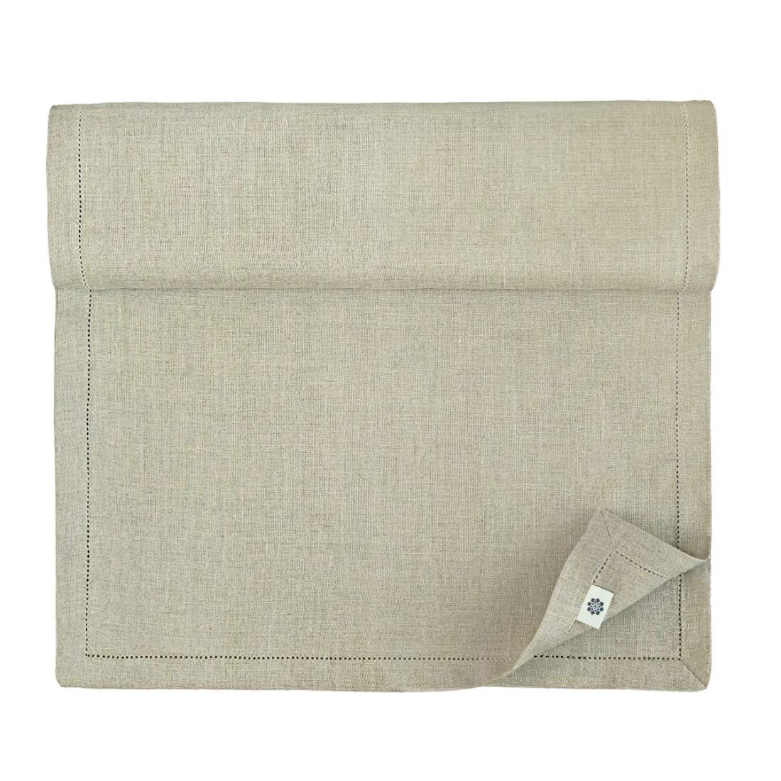 Linen & Cotton Hemstitched Natural Table Runner FLORENCE, 100% Linen - 43 x 180cm (17.2''x 72''), Beige