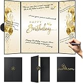 WNINK Black and Gold Birthday Decorations, Jumbo Happy Birthday Guest Book Alternative Signature Sign, Large Birthday Guest Sign in Book for Women Men, Birthday Party Decoration & Keepsake Gift