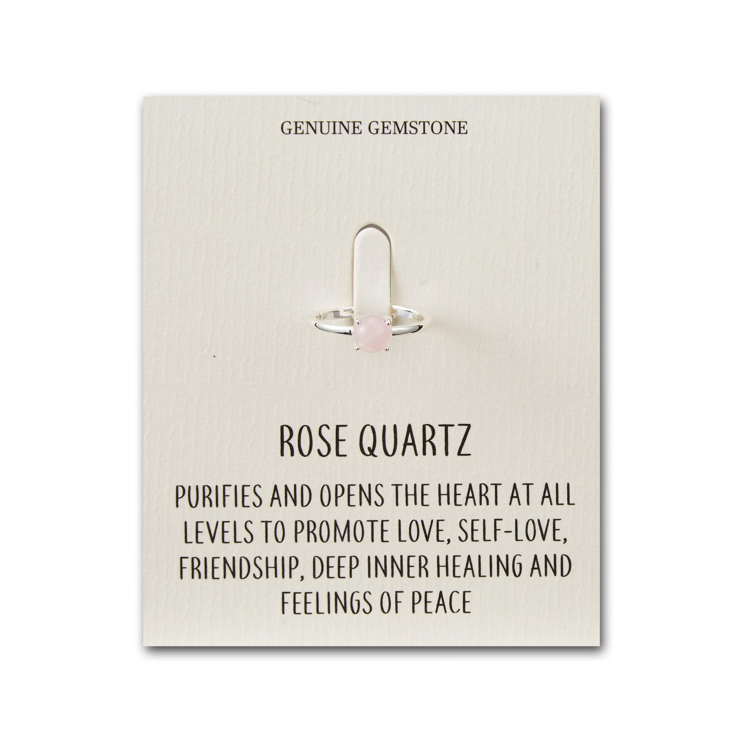 Philip Jones Rose Quartz Adjustable Ring with Quote Card