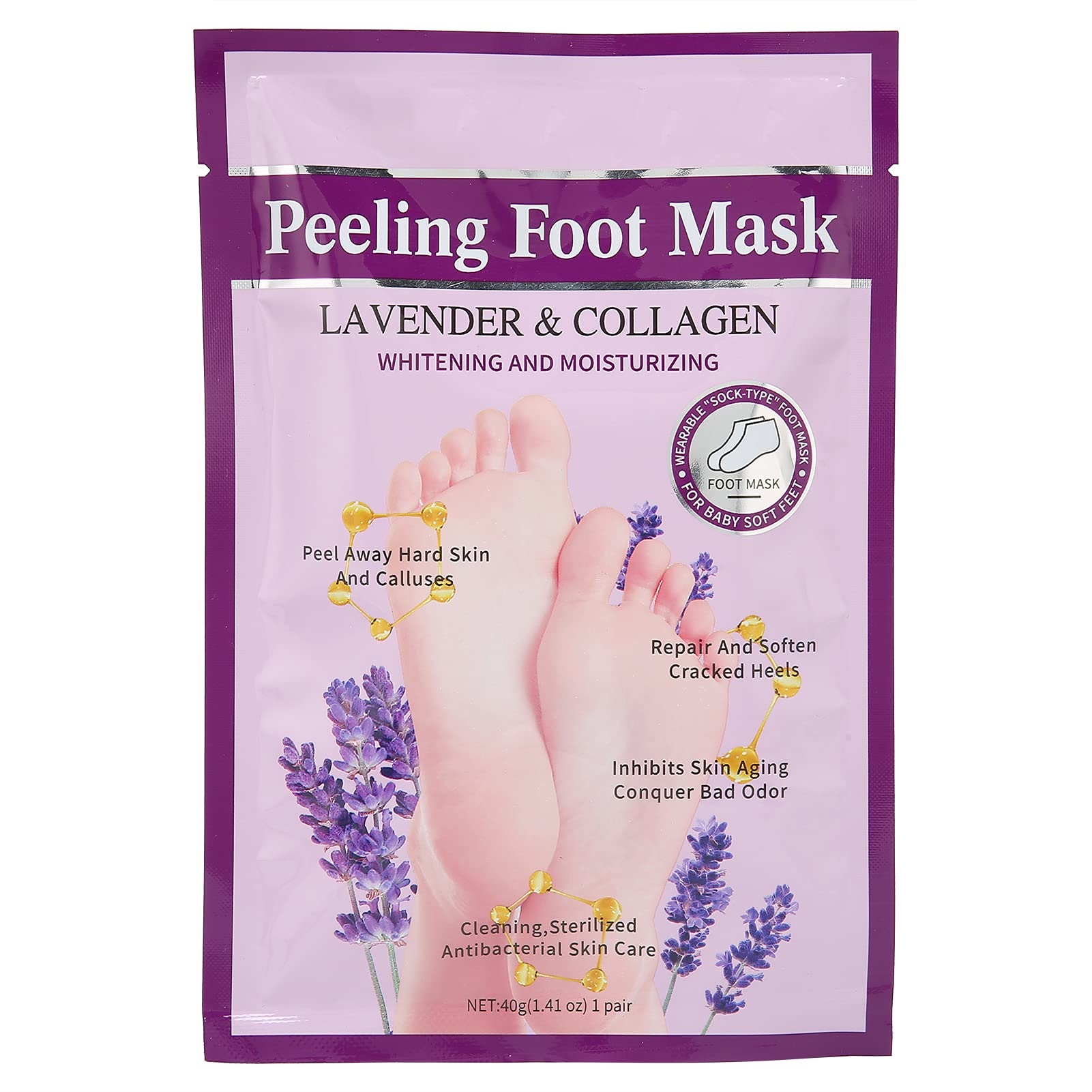 Lavender Collagen Foot Peel Mask, Soft Moisturizing Feet Dead Skin Removal Mask Foot Care, Peeling Calluses Dead Skin Whitening Foot Care Mask