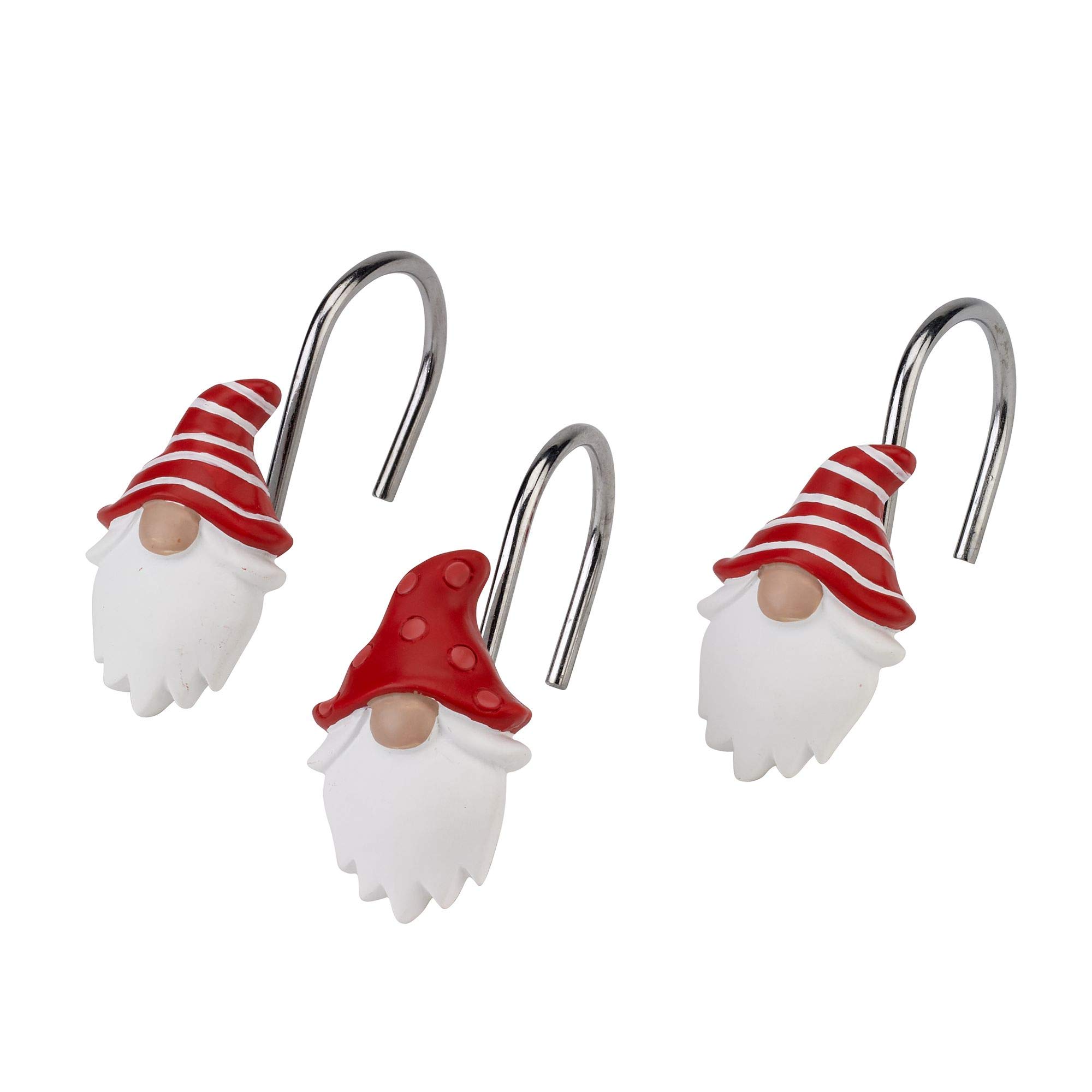Gnome Walk Holiday Collection 12 pc Shower Curtain Hook Set, Multi