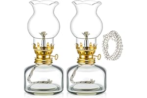Yexiya 2 Pieces Rustic Oil Lamp Lantern Large Classic Kerosene Lamp Vintage Glass Kerosene with 6.6 ft Extra Oil Wick for Indoor Use Home Decor Lighting(Retro)
