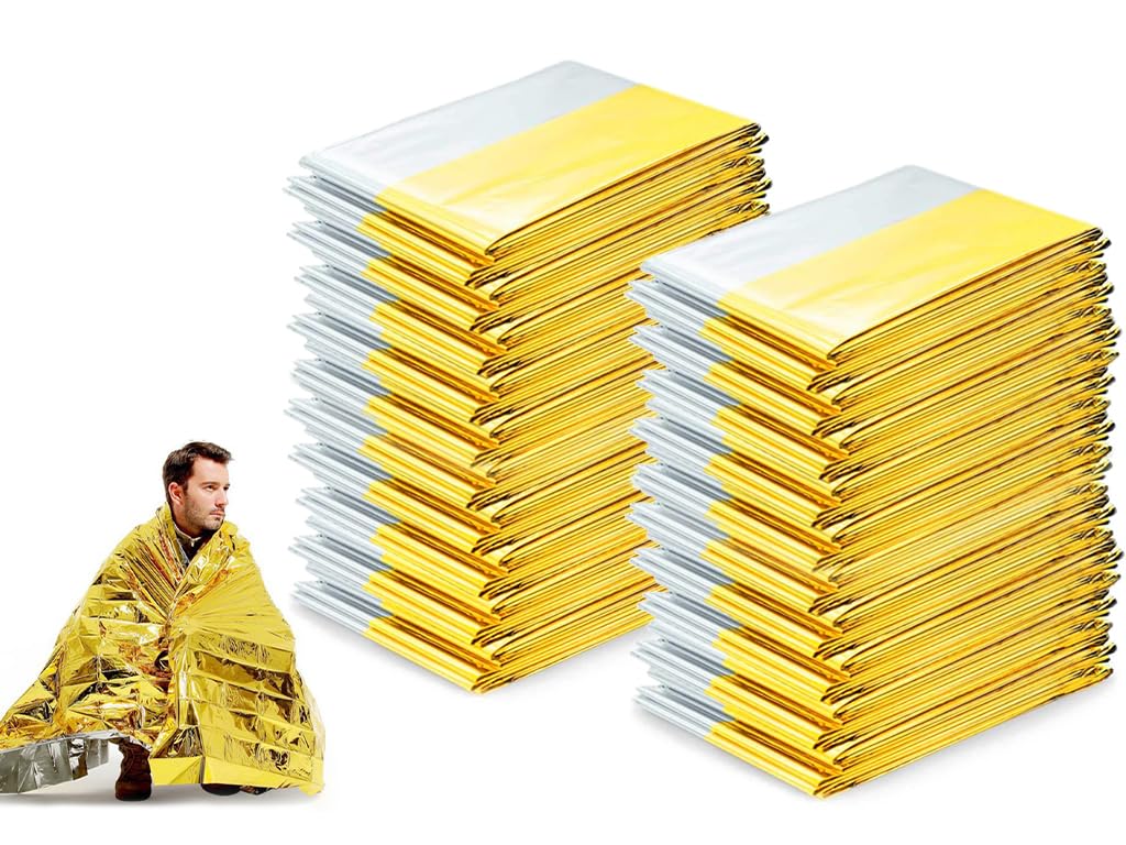 Abiyou 20PCS Emergency Thermal Blankets, Foil Survival Blankets, Emergency Foil Blankets, Mylar Thermal Blanket, First Aid Thermal Blankets, for Outdoors, Hiking, Survival, Marathons or First Aid