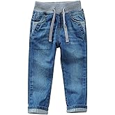 Toddler Kid Boy Elastic Mid Waist Washed Full Length Straight Pants Denim Jeans