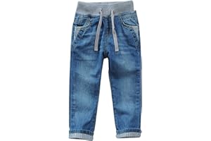 JIAYOU Toddler Kid Boy Elastic Mid Waist Washed Full Length Straight Pants Denim Jeans