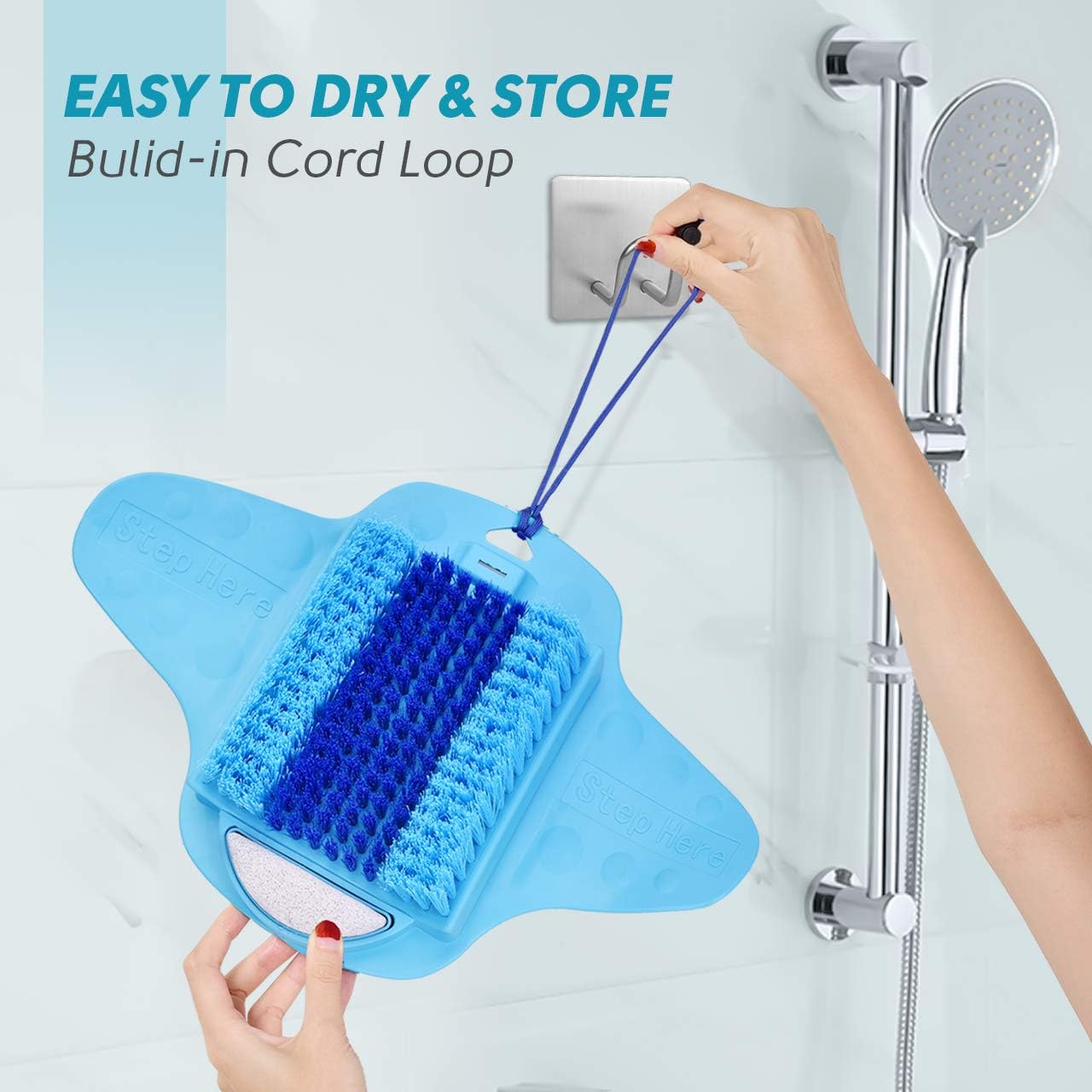 BESKAR Shower Foot Scrubber with Pumice Stone, Foot Clean, Smooth, Exfoliate & Massager Without Bending in The Shower or Bathtub, Foot Dead Skin & Callus Remover- Upgraded Non Slip with Suction Cups: Health & Personal Care