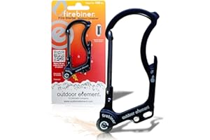 OUTDOOR ELEMENT Firebiner 6-in-1 Fire-Starting Carabiner EDC Emergency Multitool -Keychain,Utility Blade,Bottle Opener,& More