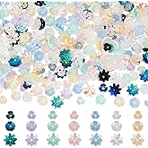 CRAFTYMELODY 300Pcs Flower Beads Caps 3 Styles Opaque Resin Beads AB Color Plated Floral Bead 5-Petal Flower End Caps Spacer Loose Bead for Earrings Necklace Jewelry Making Supplies