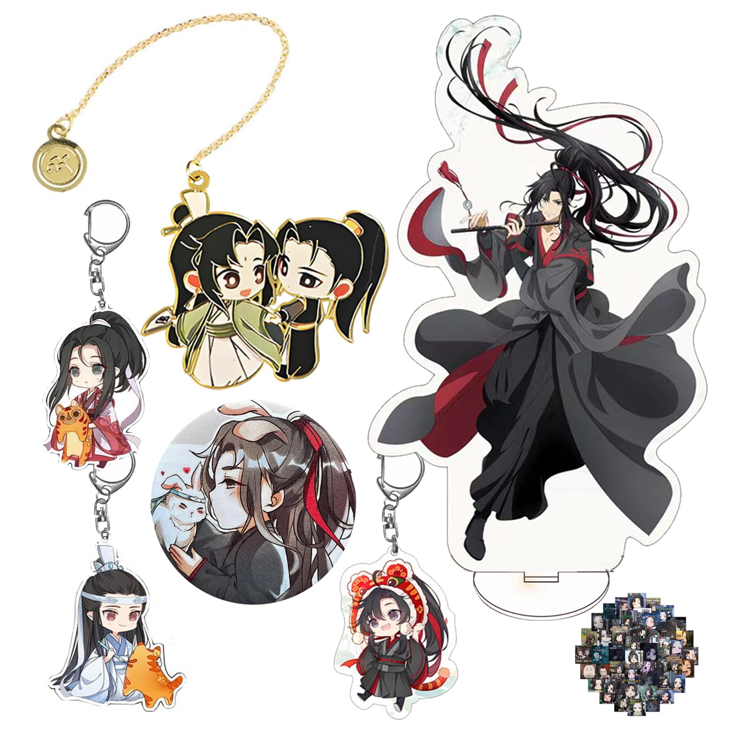 Grandmaster of Demonic Cultivation Bookmarks Anime Acrylic Stand Decoration Mo Dao Zu Shi Keychains Wei Wuxian Pin Sets with Stickers 16 Pcs