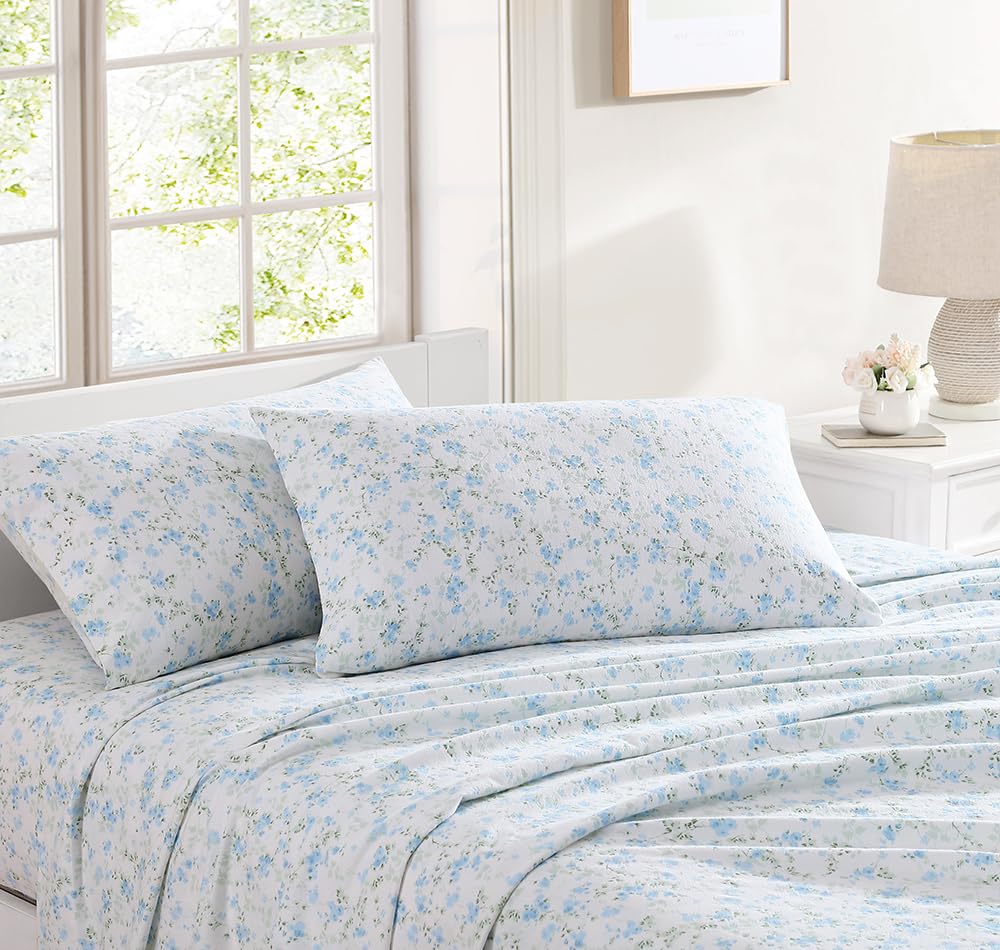 Photo 1 of Shabby Chic® - Queen Sheets, Cotton Flannel Bedding Set, Warm & Cozy Home Décor (Ella Blue, Queen)