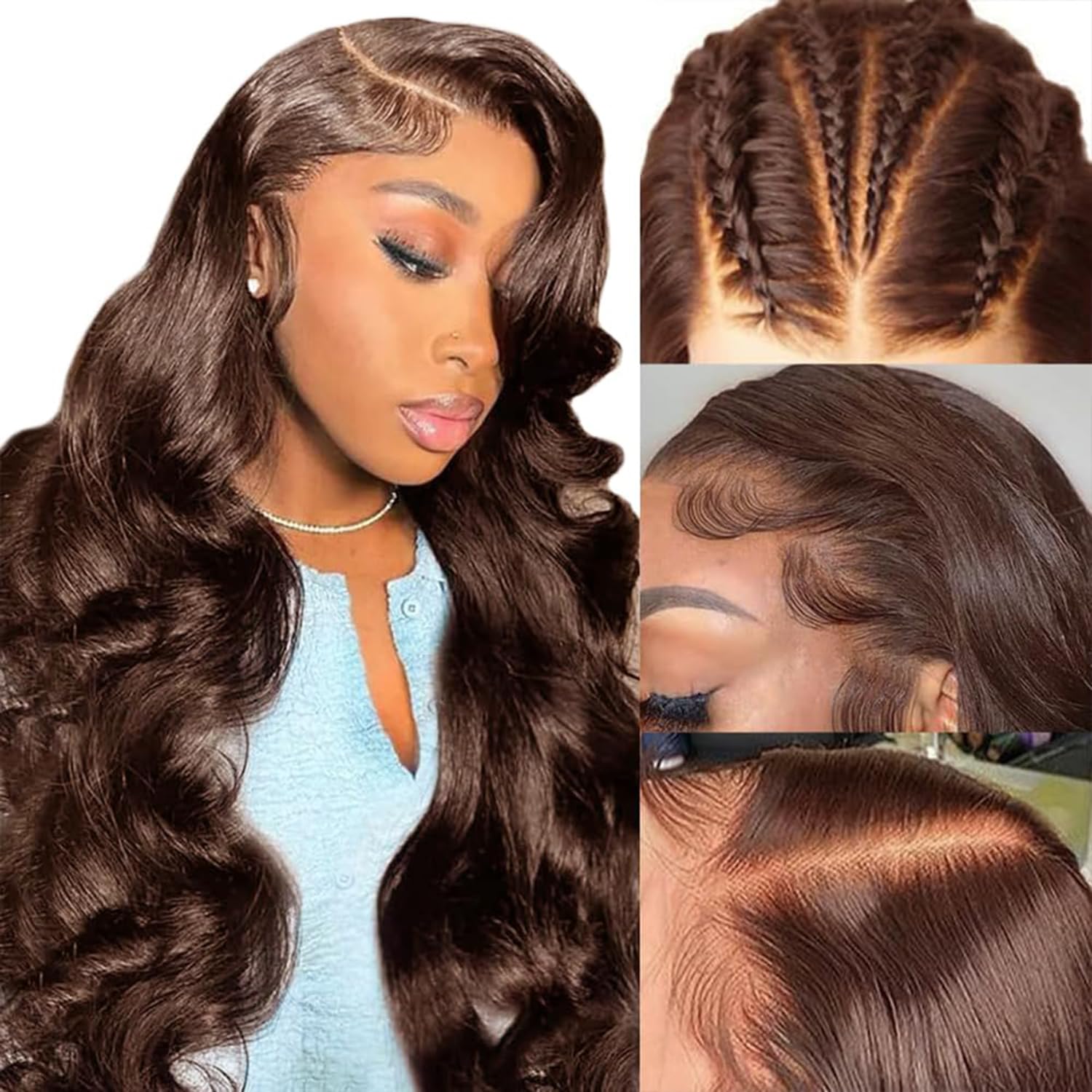 Chocolate Brown Human Hair Wigs 22 Inch 13X4 Brown Body Wave Wig 200% Density Coloed #4 Glueless Wig For Women