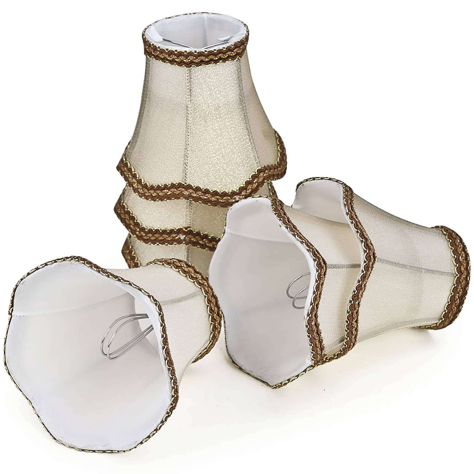 Fuloon Set of 6 Clip On Lamp Shade Kit Little Upright Candle Chandelier Drop Light Lampshade (Gold)