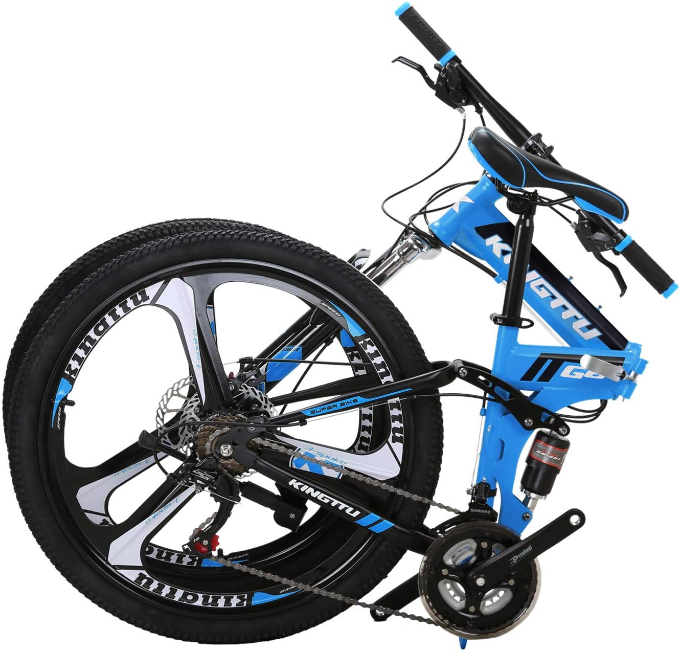 Kingttu EURG6 Mountain Bike 26 Inches 3 Spoke Wheels Dual Suspension Folding Bike 21 Speed MTB Bicycle
