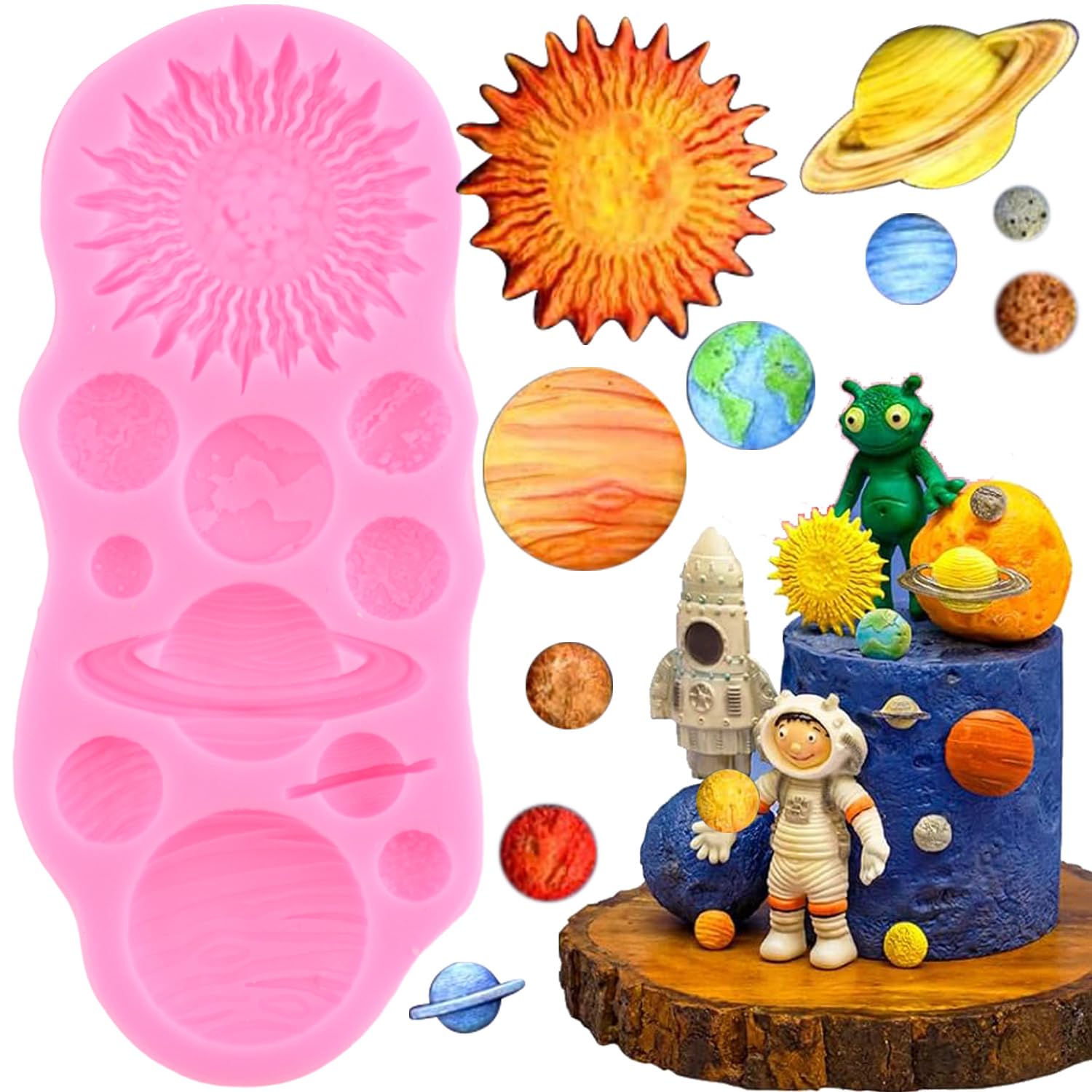XMOLDNMS Planets Silicone Moulds Earth Venus Saturn Mars Jupiter Fondant Mould for Cake Decoration Cupcake Topper Chocolate Candy Polymer Clay Gum Paste