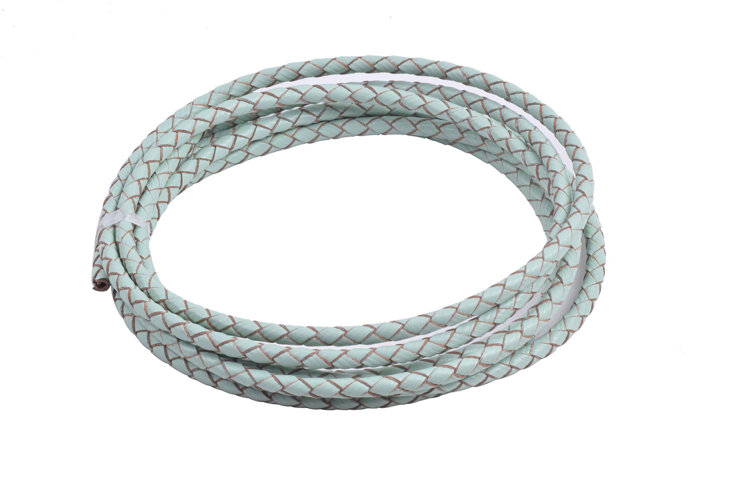 KONMAY 1.8Meters 4.0mm Aqua Round Geneuine Braided Leather Cord Bolo Leather Cord… — image 1