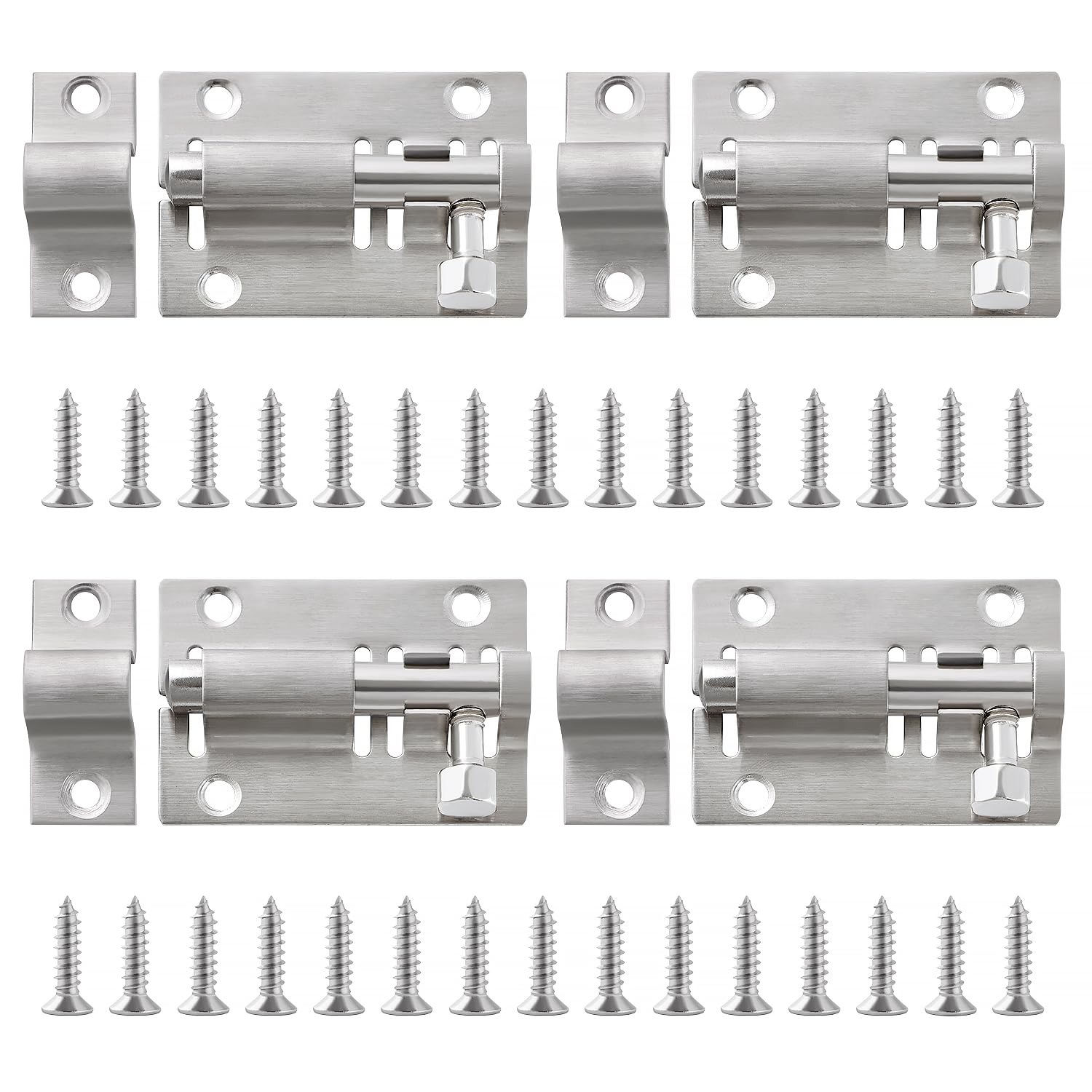 Lyeteung 4 PCS 49mm Door Barrel Bolt, Catch Latch Slide Bolt, Barrel Slide Latch Lock Stainless Steel, with Screws, for Bathroom Toilet Shed Door Furniture Pet Gate
