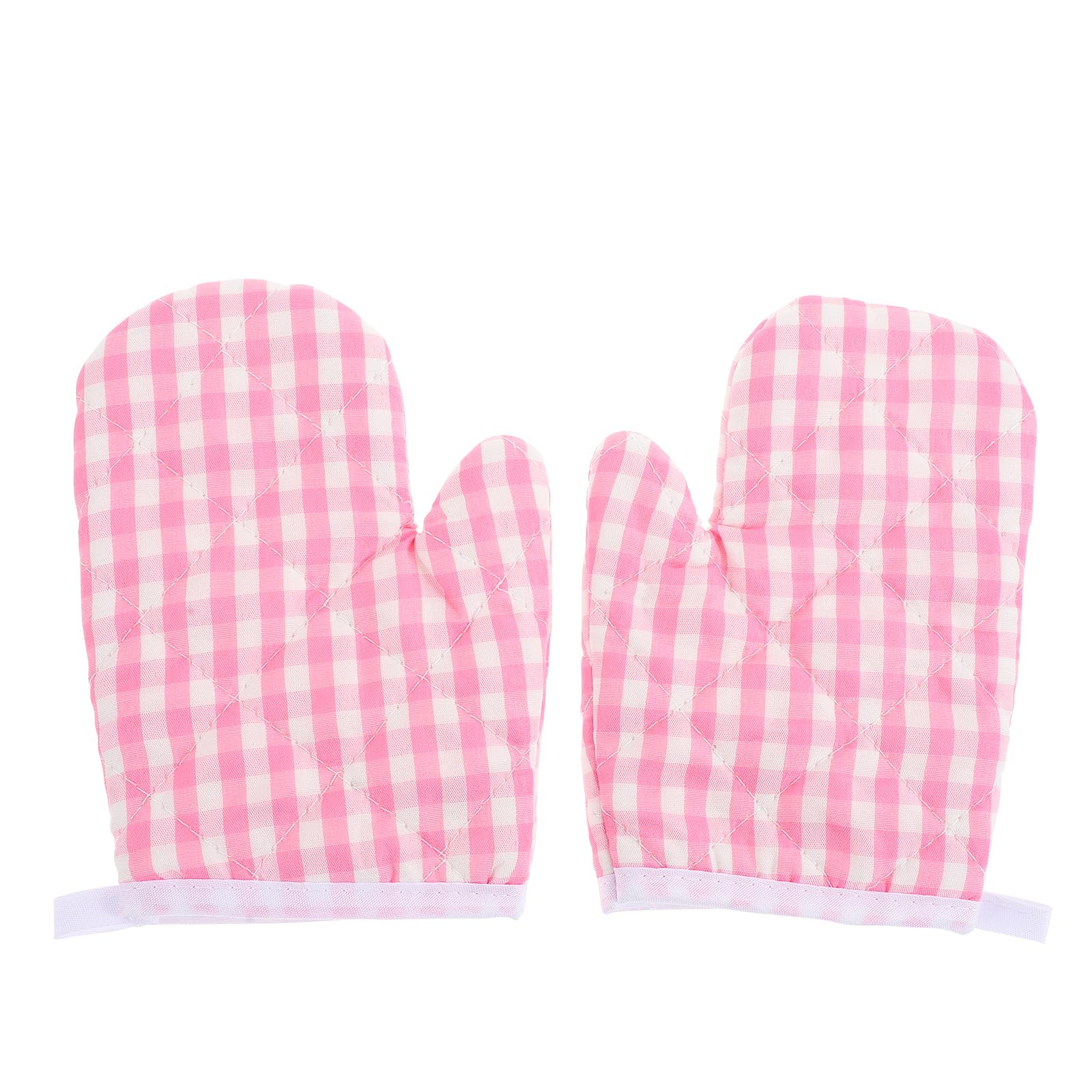 Angoily 2PCS Kids Oven Mitts, Kitchen Baking Mitts for Kids, Heat Resistant Microwave Oven Gloves for Cooking Baking Kitchen Microwave Pizza (Pink Checkered)