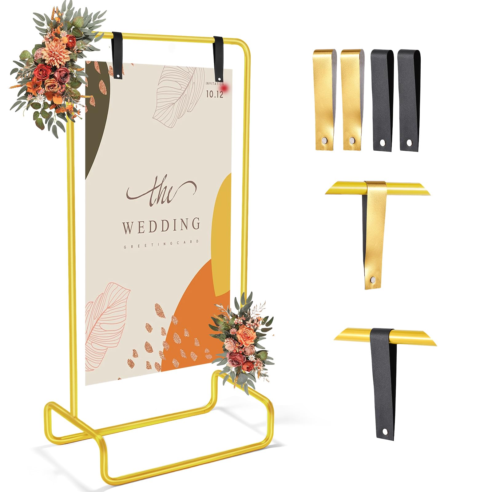 Photo 1 of Nisoger Wedding Welcome Sign Stand, 68”x32”x16.5” Heavy Duty Easel Stand for Sign with 4 Leather Strap, Welcome to Our Wedding Sign Holder, Metal Floor Standing Easels for Signs, Poster