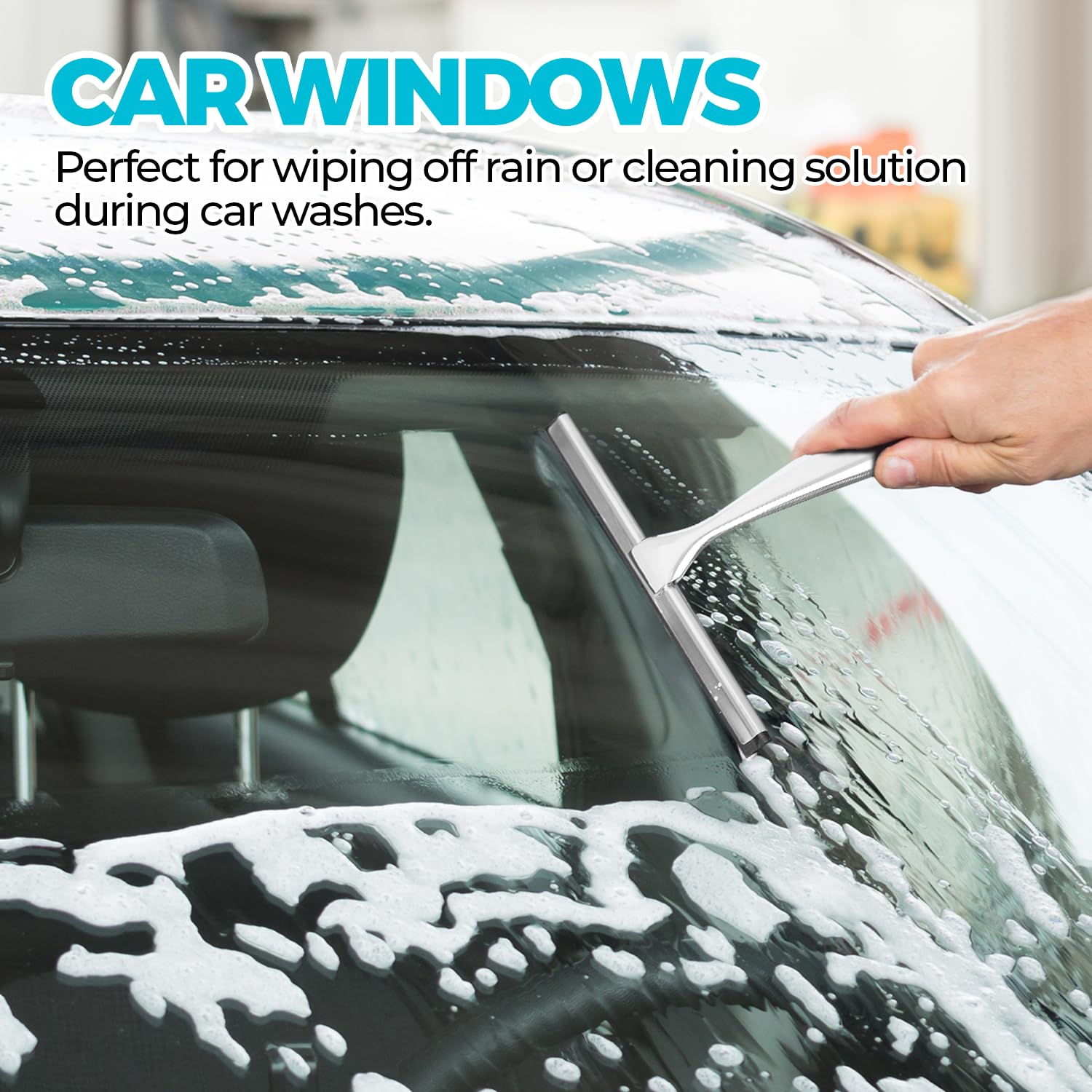 2PACK Shower Squeegee for Glass Doors, Squeegee for Shower Glass，All-Purpose Tile Walls, Bathroom, Window, Glass and Car Windshield, Mirrors and Kitchen-Stainless Steel, 10 Inches, Silver