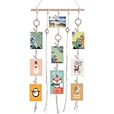 QXUJI Hanging Photo Display, Macrame Wall Hanging Pictures Holders, Boho Pictures Organizer for Wall Decoration, with 30 Wood Clips, for Rustic Country Decor, Home, Office, Nursery Room
