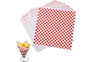 GeeRic Waxed Deli Paper Sheets 12 * 12 Inch, 100 Pcs Food Basket Liners for Sandwiches, Burgers, Checkered Deli Wrap Wax Paper Sheets Red