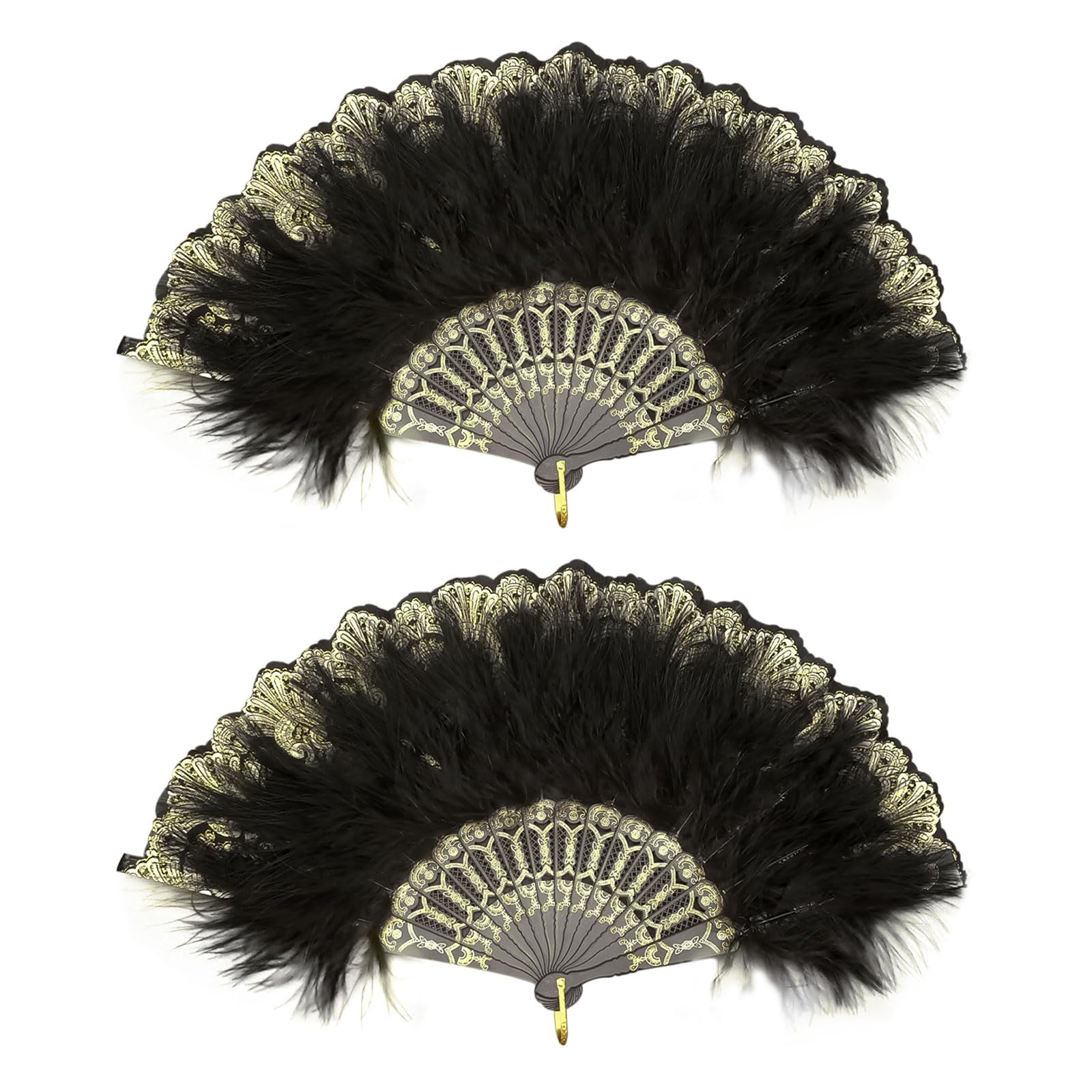 SKHAOVS 2 Pcs 1920s Vintage Style Folding Handheld Feather Fan Marabou Feather Fan, Flapper Folding Hand Fans Feather Fan Handheld for 20s Vintage Gatsby Party,for Halloween Dress up Costume (2 Pcs)