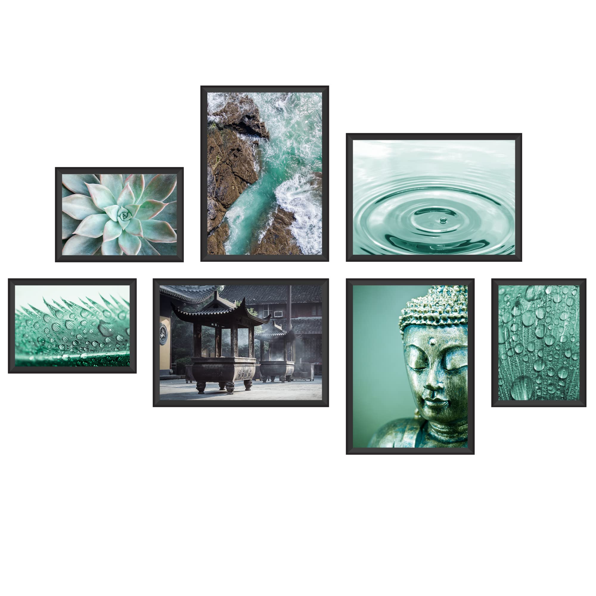 WCB Premium Poster Set - Meditation Yoga 7 with 14 Designs (Printed on Both Sides) - Medium 4 x DIN A4 + 3 x A5 Picture Set without Frame for Wall Decoration