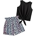 Arshiner Girl's 2 Piece Outfits Tie Knot Tank Top and Paperbag Waist Pocketed Summer Short Sets
