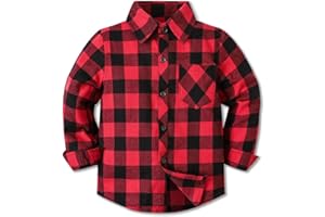 Cromoncent Boys Long Sleeve Flannel Plaid Shirt Button Down Shirts