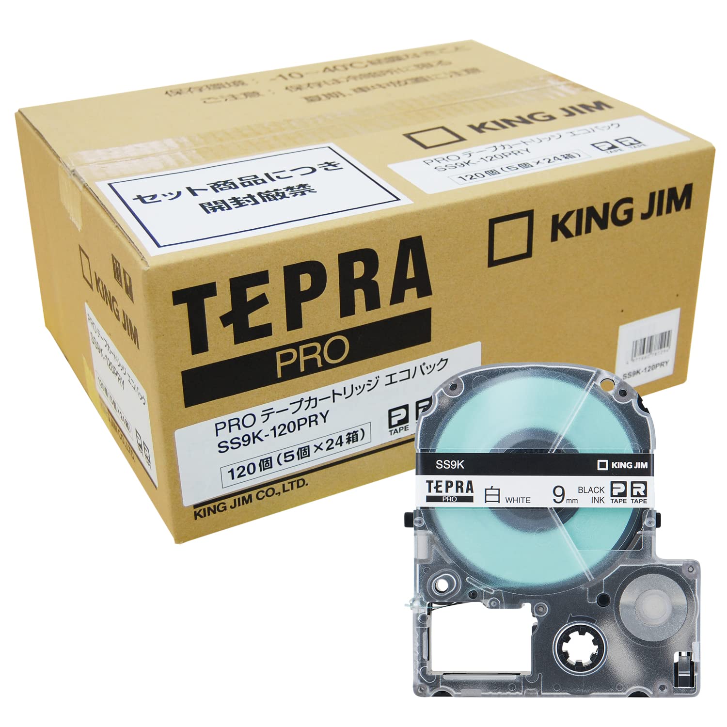 キングジム 【純正】 テプラPROテープカートリッジ SS9K-5P(エコパック5個入)×24個入 9mm 白ラベル 黒文字 長さ8m SS9K-120PRY の商品画像