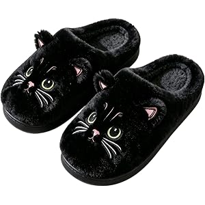 Cute Cartoon Cat Animal Slippers for Women Men, Plush Warm Fuzzy Slippers | Faux Rabbit Fur, Non-Slip, Lightweight House Shoe