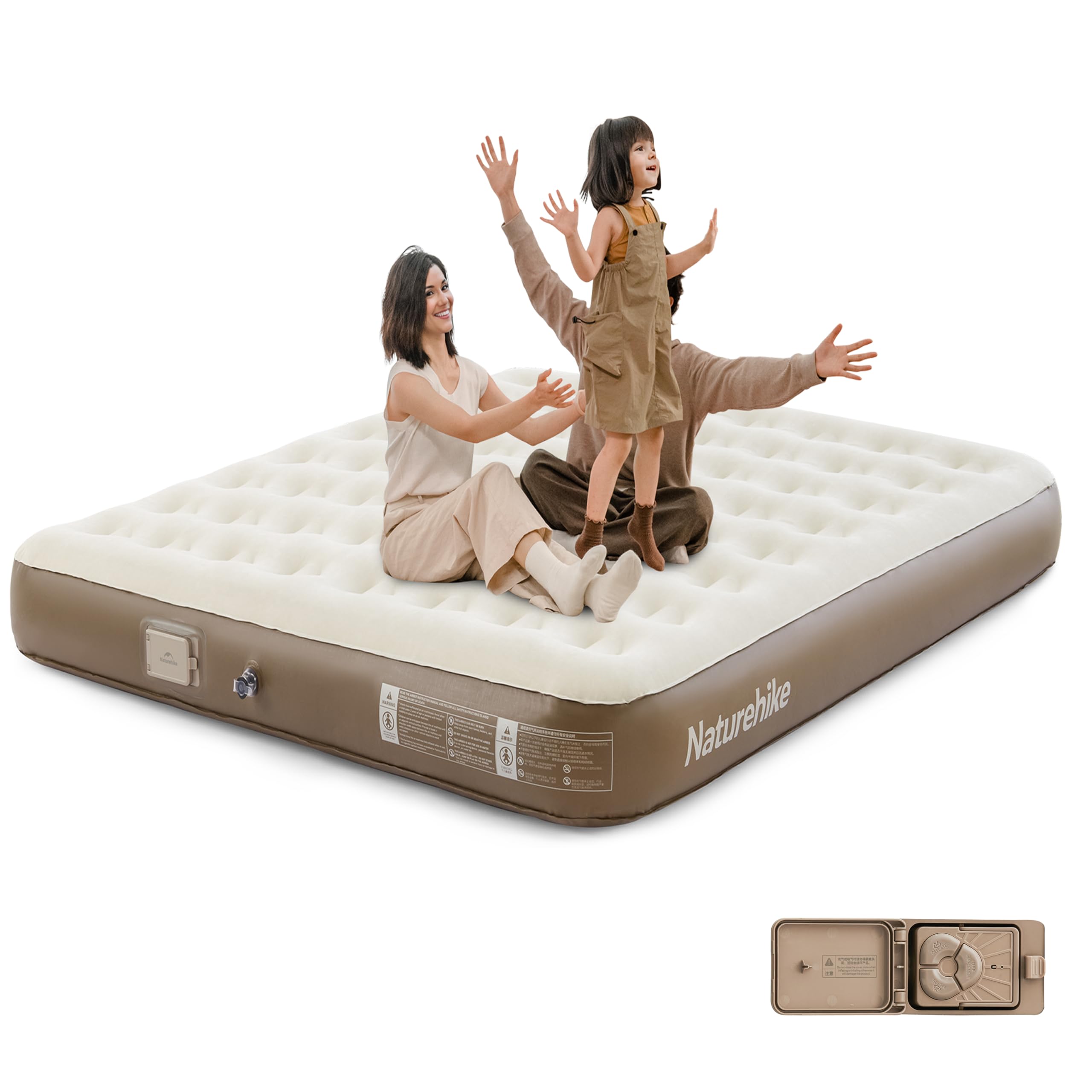 Photo 1 of Naturehike Compact King Size Air Mattress with Electric Built-in Pump, 79 * 71in Extra Wide 2-min Quick Inflatable Mattresses for Home, Camping, Guests, Travel, Morning View Series