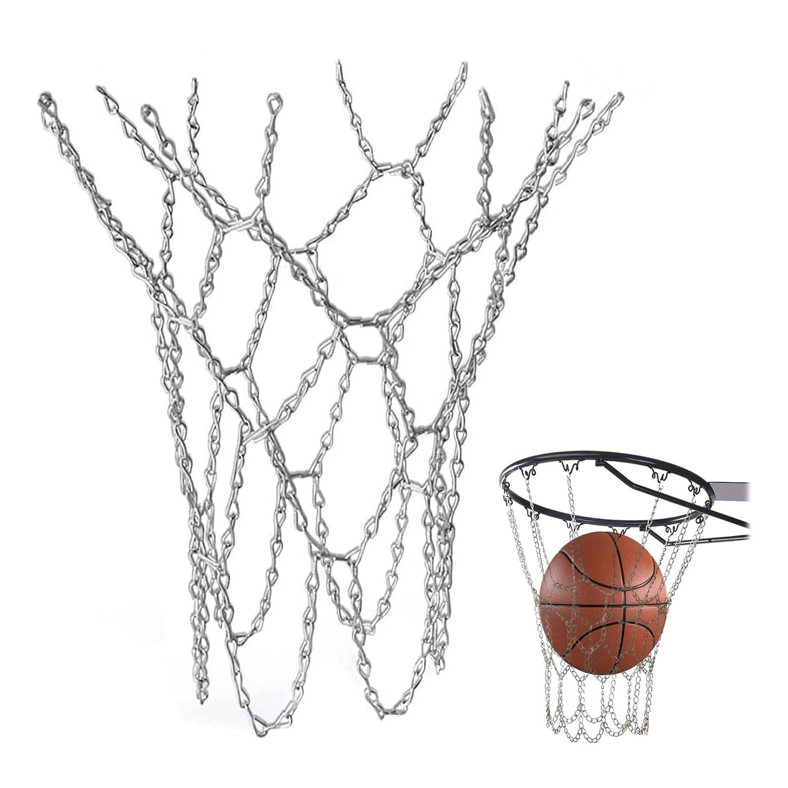 ZHYUAN Metal Basketball Net, Robust Replacement, Silver, Suitable for Indoor and Outdoor Use