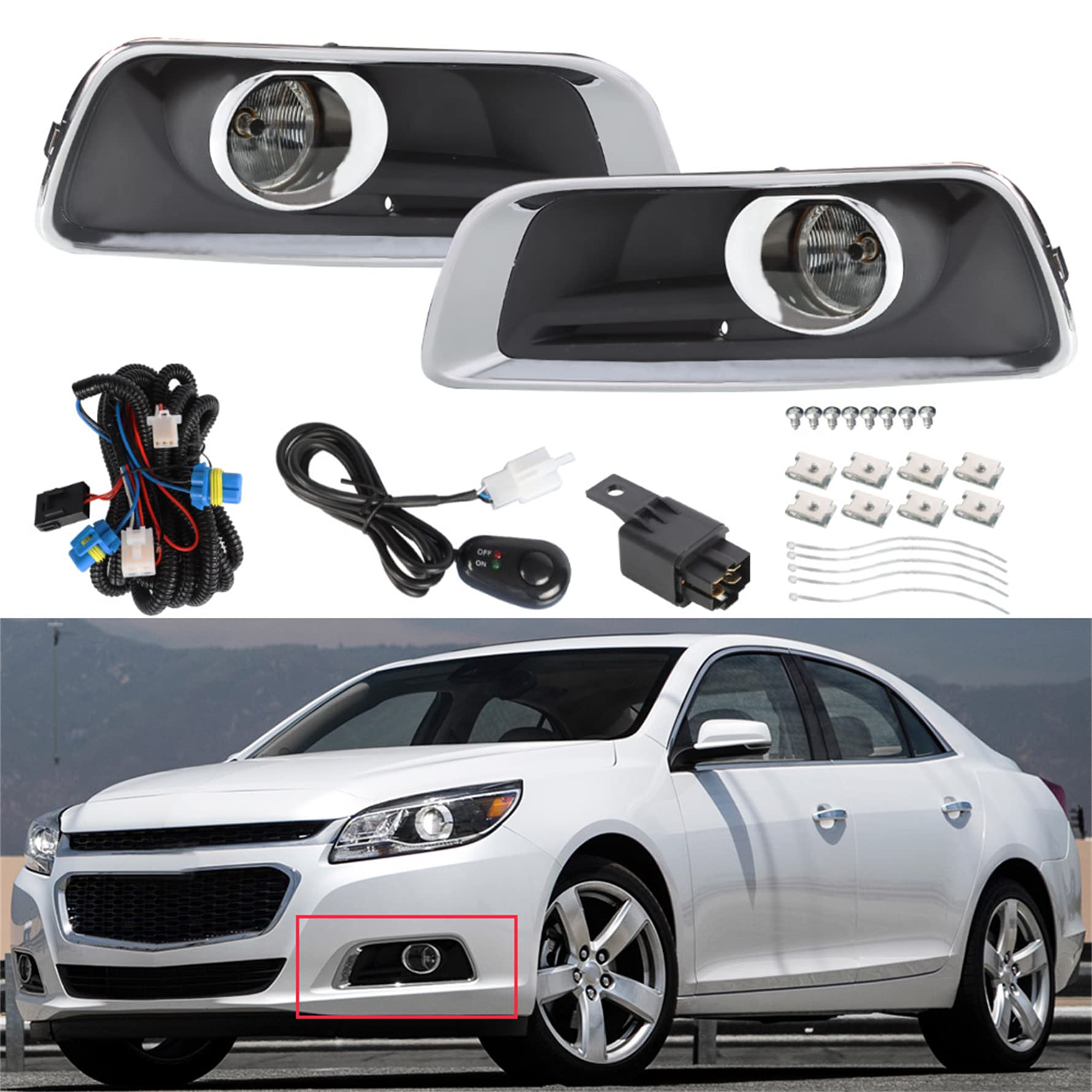 Photo 1 of munirater Pack of 2 Car Front Driving Fog Light Assembly GM2593301 GM2592301 with Harness Wiring Switch with Bulbs Replacement for Malibu 2013-2015