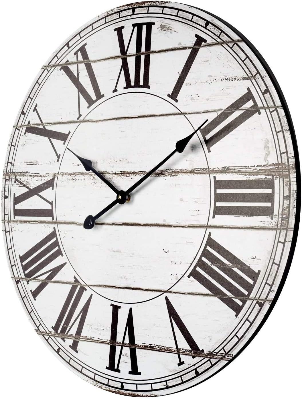 BEW Large Wall Clock, 24-Inch Distressed Shiplap Roman Decorative Wall Clocks, Silent Farmhouse Wooden Wall Clock for Living Room, Dining Room, Den, Shelf: Kitchen & Dining