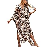 Kaftan Dresses for Women Plus Size Flowy Cover Up Batwing Sleeve Beach Dress Swimsuit Loungewear Lightweight Maxi