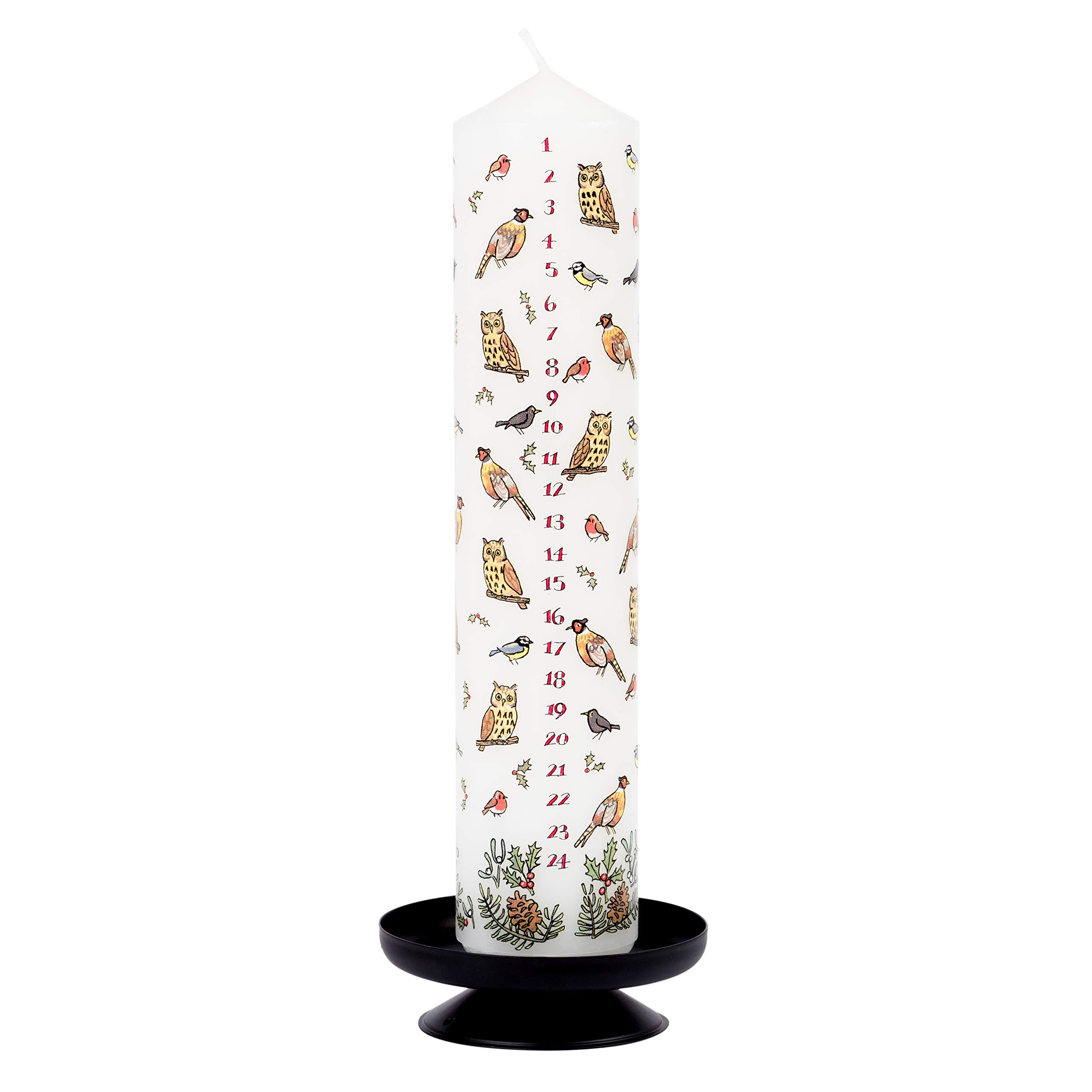 Alison Gardiner Winter Birds Wax Christmas Advent Pillar Candle 50 Hours Burn Time 4.5 cm x 25.5 cm