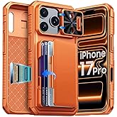 BSNRM for iPhone 17 Pro Case Wallet, Built-in Card Holder (4-5 Cards), RFID Blocking,Camera Control Button, Slide Camera Cover, Shockproof Rugged Phone Case for iPhone 17 Pro,Cosmic Orange