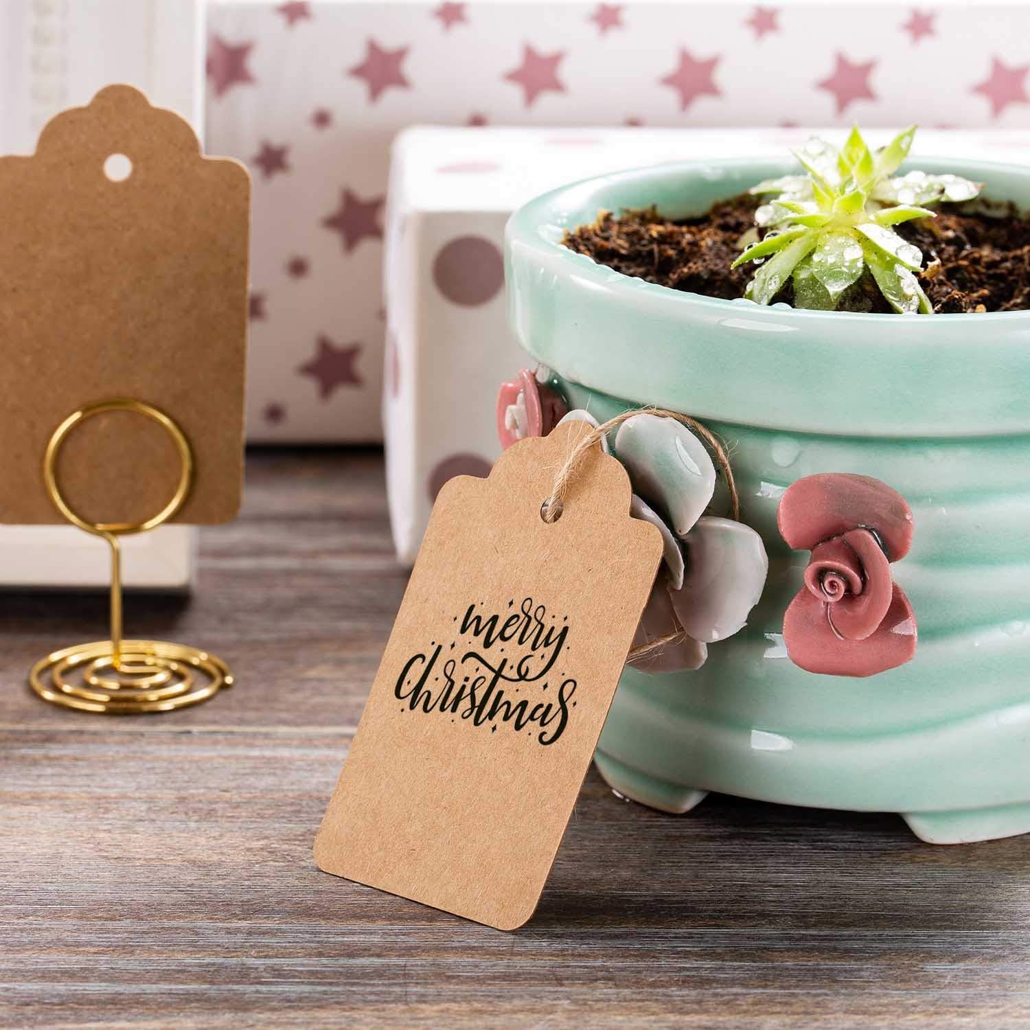 Primbeeks 200pcs Premium Gift Tags, Double-Sided Available Kraft Paper Price Tags with 200 Root Natural Jute Twine, Craft Tags Labels Treats Tags for Wedding Christmas Day Thanksgiving : Office Products