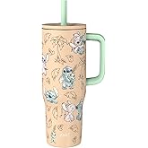 Zak Designs Disney Sutton Travel Tumbler for On the Go, 30oz Stainless Steel with Vacuum Insulation, Silicone Straw, and Carry Handle for Cold Drinks (Stitch, Angel)