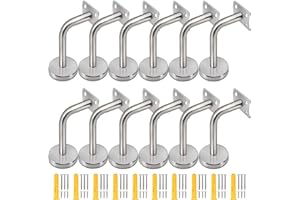 ZOENHOU 12 Pack Stainless Steel Handrail Brackets, Curved Handrail Brackets for Round Rails, Stairway Hardware Railing Bracket Holders with Mounting Screws for Guardrails Home Decor Malls
