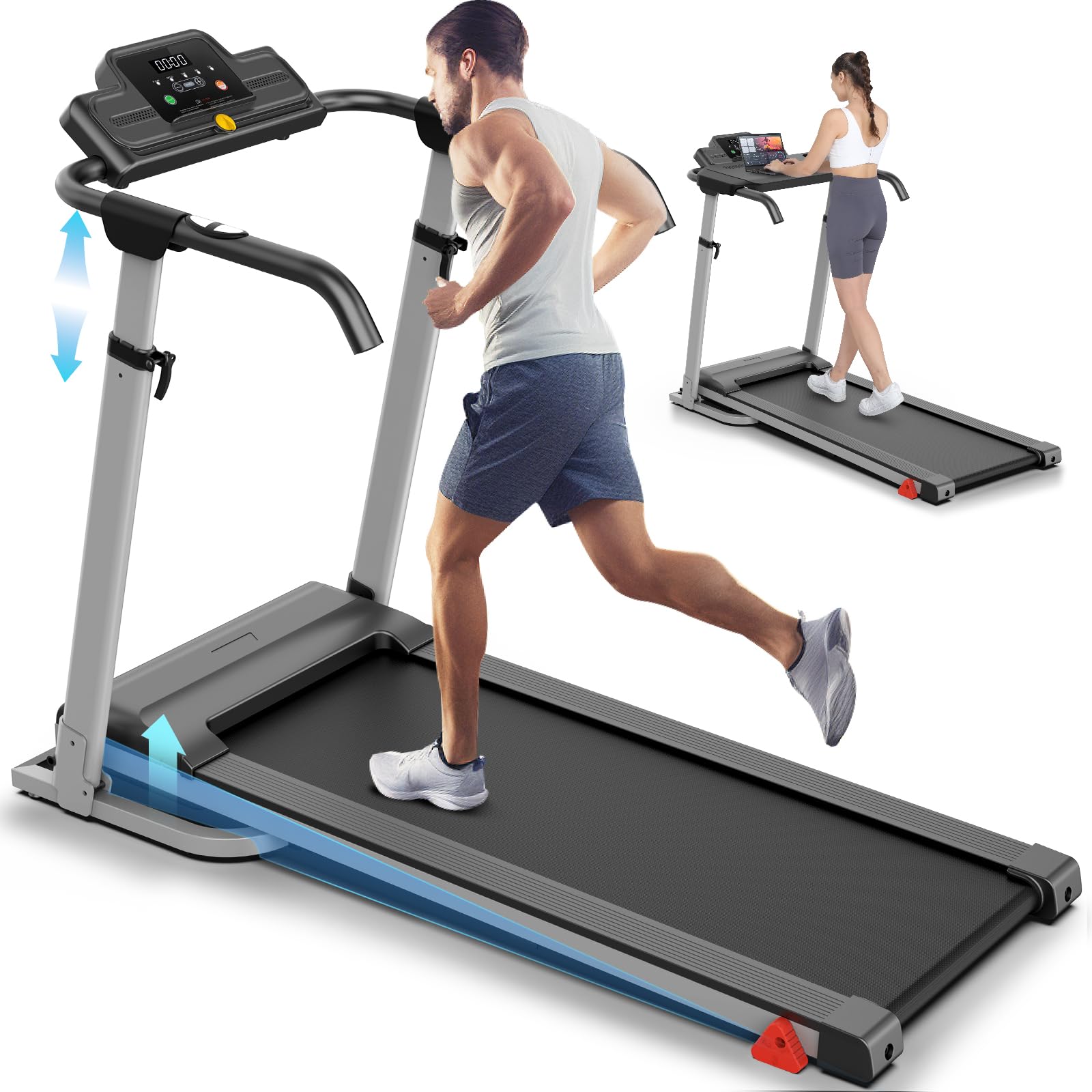 ANCHEER 2025 Premium Treadmill - 3.5HP Treadmills 350+ LBS Weight Capacity- 3-Level Incline, Foldable Design, Adjustable Height with Desk & Pulse Sensor - Perfect for Home Office & Family Workouts
