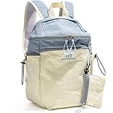 Outplea 13L Small Hiking Backpack with Pouch for Men Women, Lightweight Mini Travel Daypack, Beige & Blue