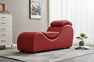Bonrcea Yoga, Stretching, Relaxation Modern Faux Leather Living Room Curved Chaise Lounge, Large, RED