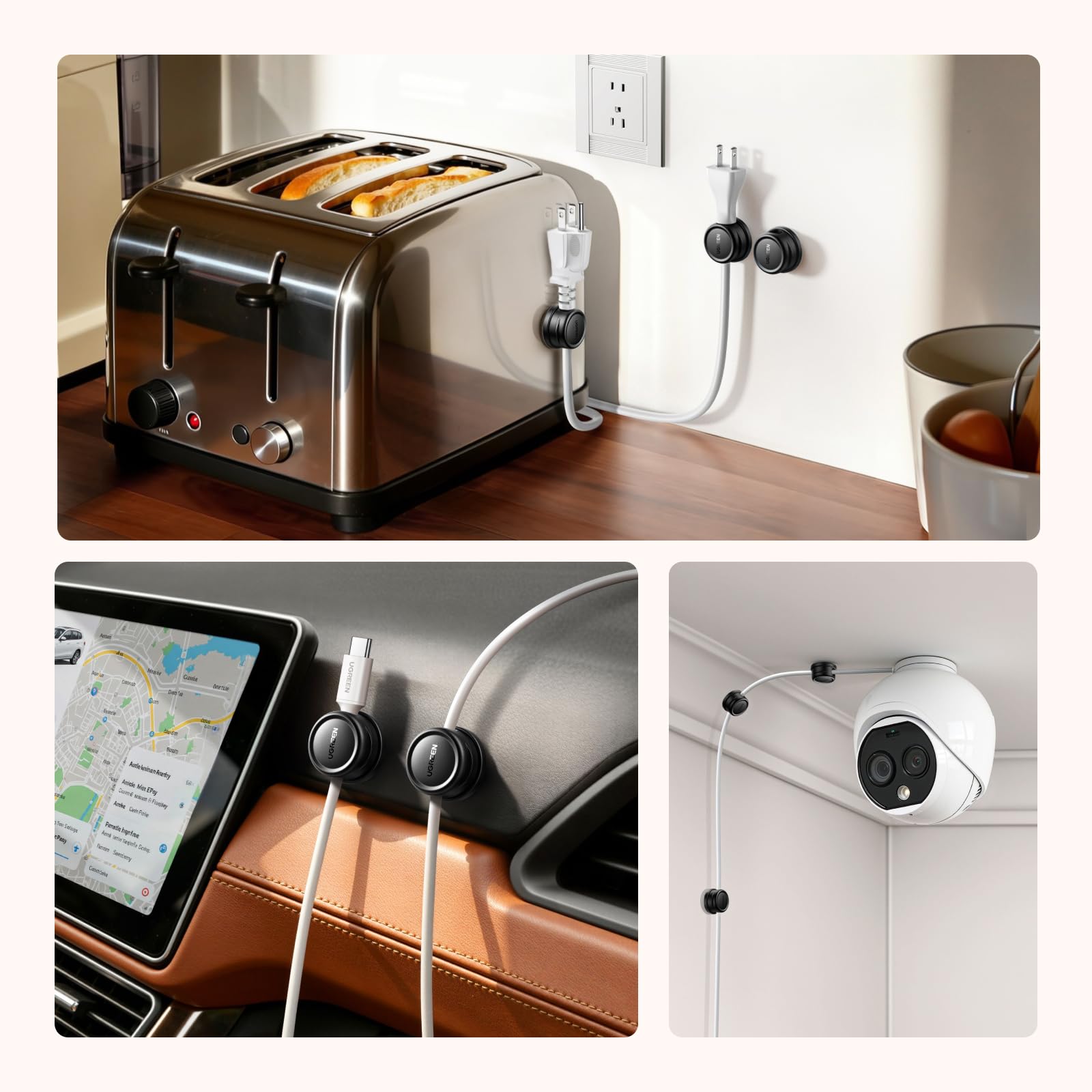 UGREEN 6 Stück Magnetische Kabelhalter Kabelclips 360°Drehbar, Kabelhalter Selbstklebend, Verstellbarer Kabel Organizer, Kabelmanagement für Ladekabel Netzkabel, Kompatibel mit Kabel bis zu 7,5 mm 8