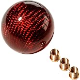 HiSport Carbon Fiber Gear Shift Knob Round Ball Shifter Knobs | Red Universal 5 6 Speed with 3 Adapters for Manual Car(M 8*1.25, M 10*1.25, M 10*1.5, M 12*1.25)