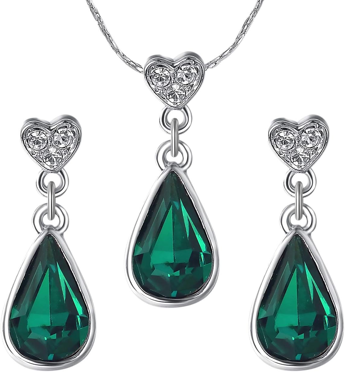 Necklace and Earring Jewelry Sets for Women Gold Plated Austiran Crystal Teardrop Set Burgundy/Purple/Blue/Green