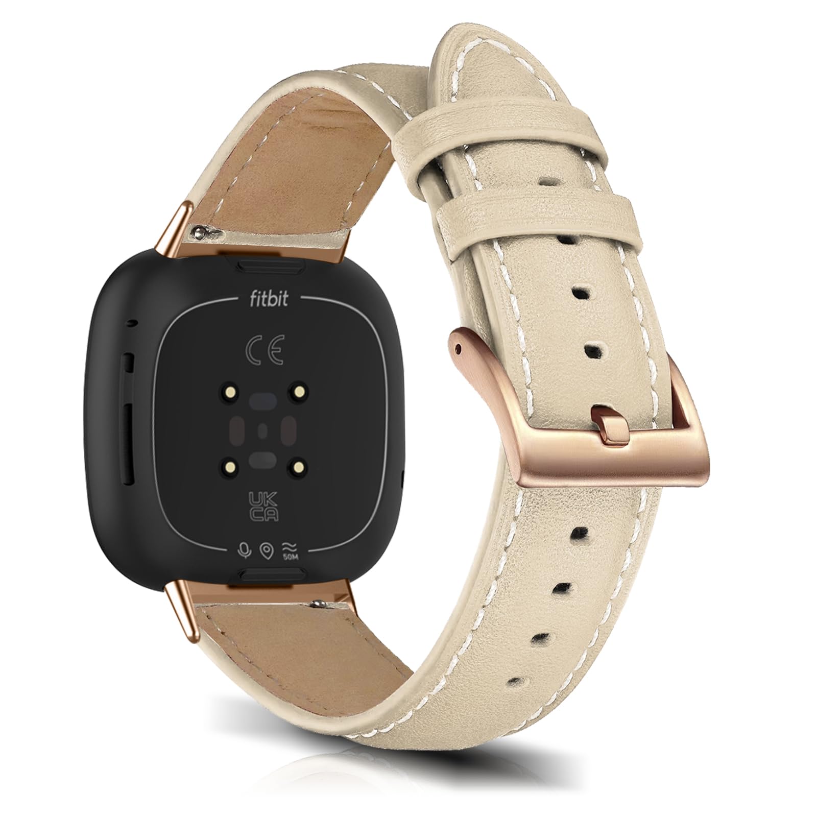 KoGiio Strap Compatible with Fitbit Versa 4/Versa 3/Sense 2/Sense Strap, PU Leather Adjustable Watch Band, Soft Replacement Bracelet Strap Compatible with Fitbit Versa 4 Off white