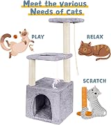 HOMIDEC Cat Scratching Post 90cm Multi Level Cat Tree Grey Indoor view 9